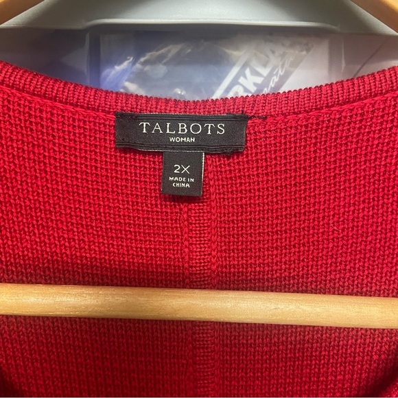 Talbots Woman Waffle Knit Dress Size 2X Red Full Gold Zipper Cardigan Versatile - Picture 11 of 11